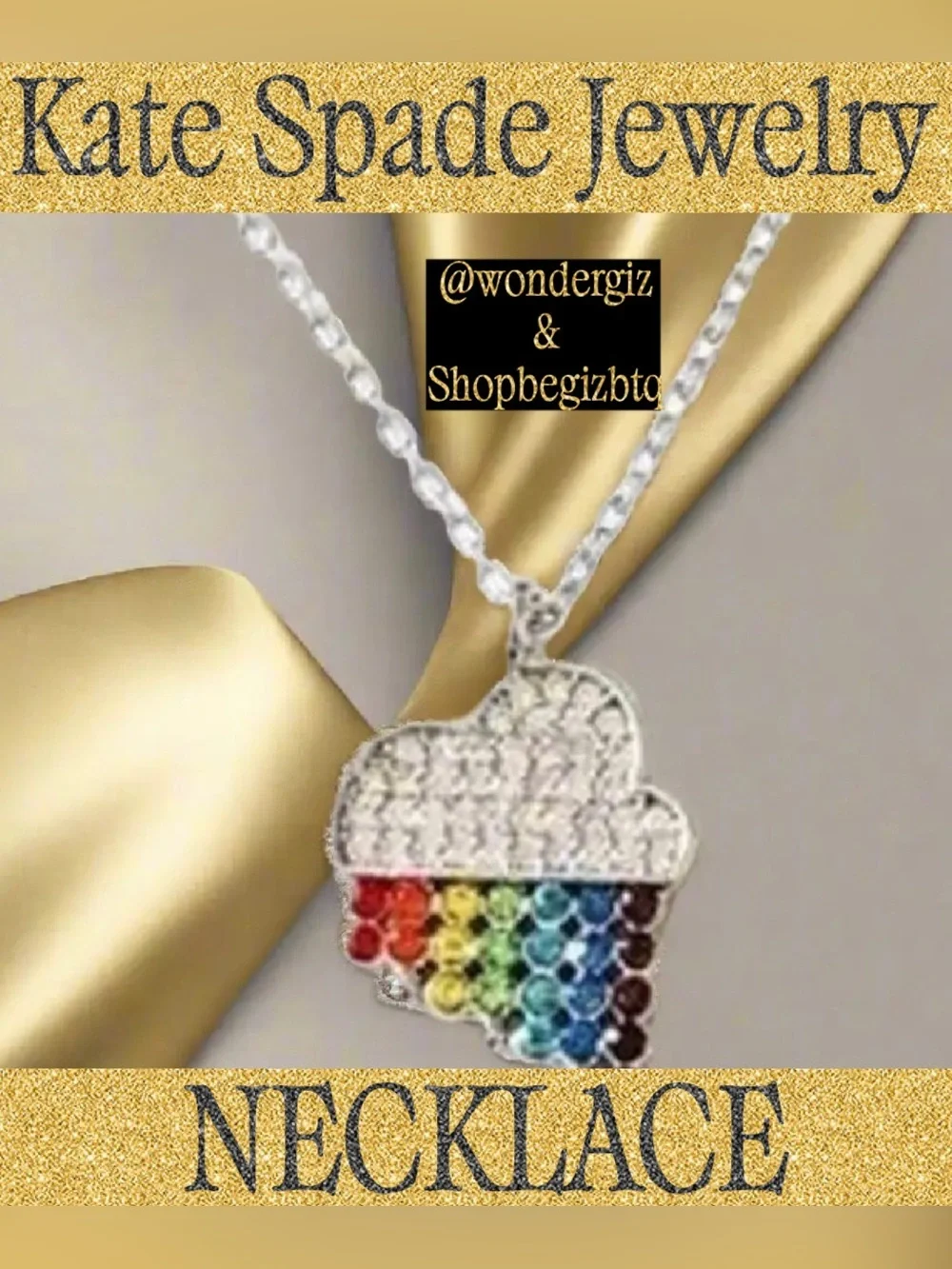 Kate Spade Authentic Into The Sky Raining Cloud Sliver & Multicolor Necklace